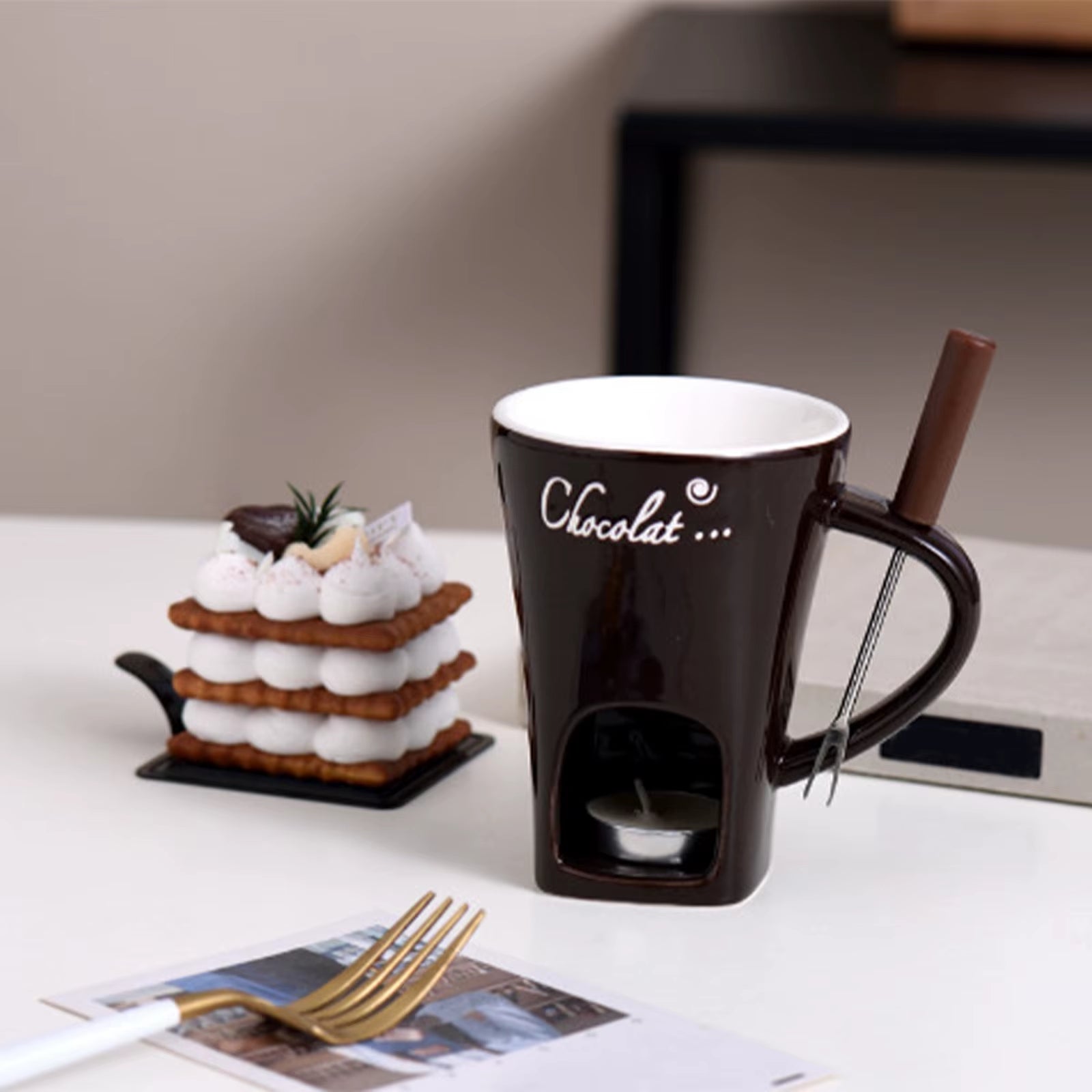 130Ml Ceramic Fondue Mug Chocolate Fondue Pot Cheese Butter Warmer Hot Pot Chocolate Cheese Melt Pot Kitchen Tool